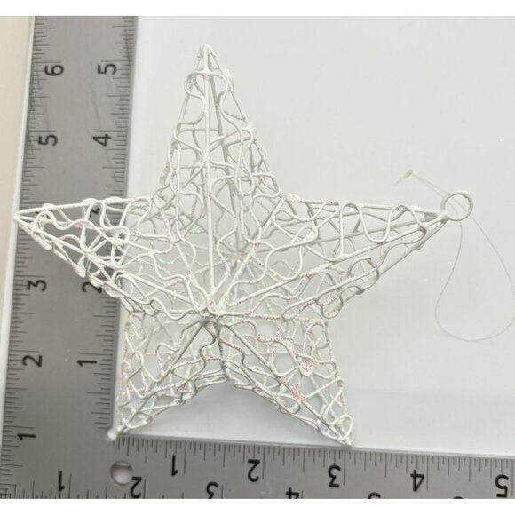Vintage White Wire Star Christmas Tree Ornament with Iridescent Glitter Accents - Picture 3 of 6